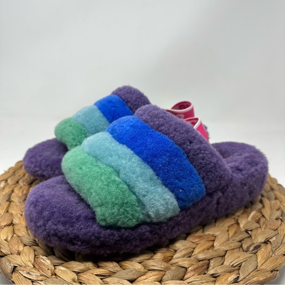 Ugg Womens Yeah Slides Purple Green Fluff Slingback Sandals Slippers Size 7 - Picture 4 of 8